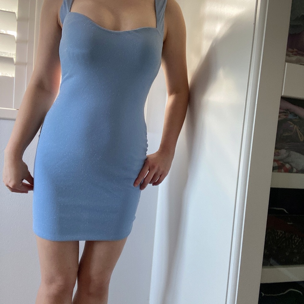 Pastel Blue glitter Mini dress , un-brand size 6 - Picture 5 of 5